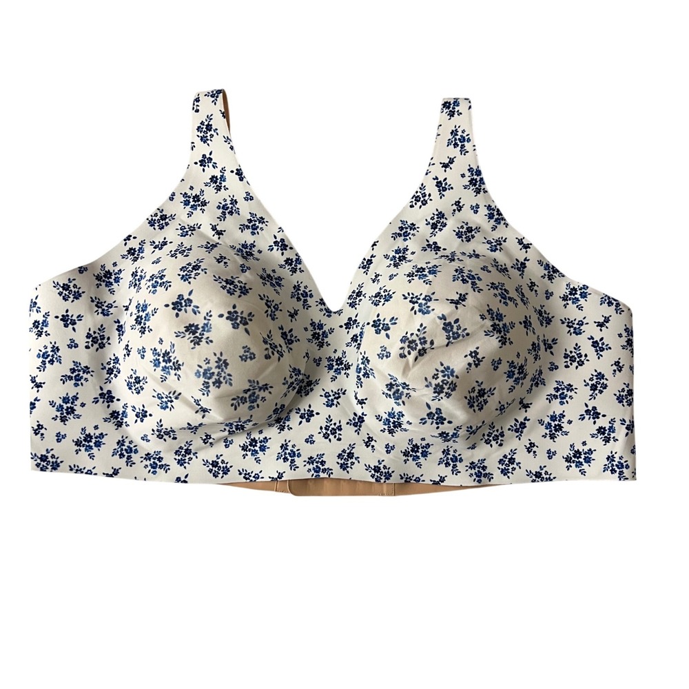 Knix Evolution Bra Women XXXXL+ White Blue Floral Wireless Comfort